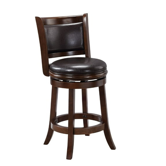Pal 24 Inch Swivel Counter Stool, Solid Wood, Faux Leather, Espresso Brown - Saltoro Sherpi