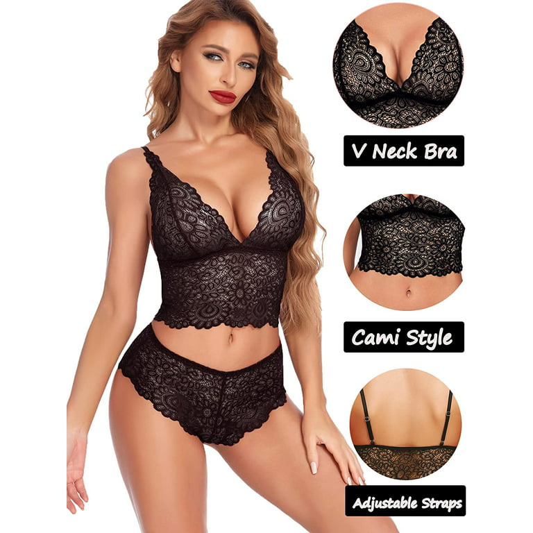 Avidlove Lingerie Lace Babydoll 2 Piece Sexy Bra and Panty Sets Black S at   Women's Clothing store