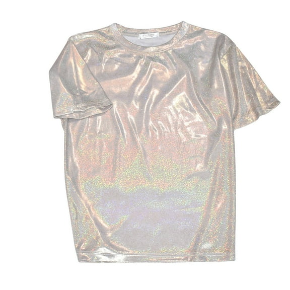 Yuanlong Womens T-Shirts Iridescent Gradient Shiny Short Sleeve Crewneck Tee Shirts Spring Carnival Trendy Lightweight Tops