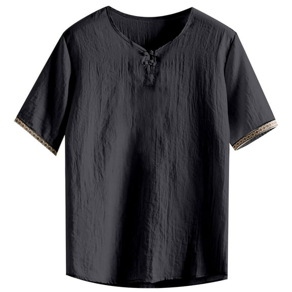 Men's Lightweight Short Sleeve T Shirt with Traditional Chinese Closures Vintage Style, Comfortable, Breathable