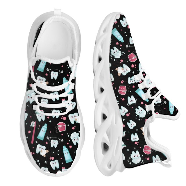 Zapatillas dentales ligeras con diseño de dientes, zapatillas de malla con vuelo para mujer, cómodas zapatillas con cordones y amortiguación