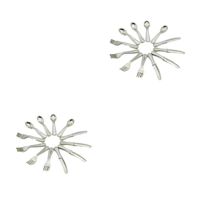 serony 12 Pcs Miniature Plates Realistic Elegant Appearance Fork Exquisite Tableware Model Minihouse Accessories Meaningful Gift A-silver 2Set