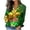 #0066-Green, variant on Pincandy Women's St. Patrick's Day Print Satin Button Down Collared Long Sleeve Shirt