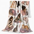 thumbnail image 2 of Women Cuddling Cats Among Cozy Domestic Vignettes, Soft Flannel Blanket with Cozy Watercolor Vignettes Print, Housewarming Gift and Home Decor for Bedroom and Living Room, 2 of 7