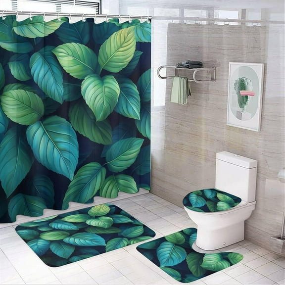 Shower Sets for Bathroom, Vibrant Green Leaves Pattern Printed on Shower Curtain sets and Liner Set, Designed for Farmhouse Boho Contemporary Bathrooms, 72 x 72 inches