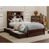 Hadley Twin Wood Platform Bed with Panel Footboard and Storage Drawers in Walnut