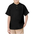 thumbnail image 2 of Viluyesy Boys Short Sleeve T-Shirt, Solid Color Buttons Collar Breathable Dressy School Uniform Tops Black 7T, 2 of 8