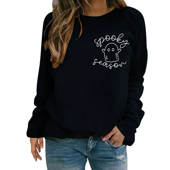 Hoodies For Women Women Halloween Sweatshirt Season Embroidered Crewneck Fall Long Sleeve Pullover Tops Graphic Design Big And Tall Black