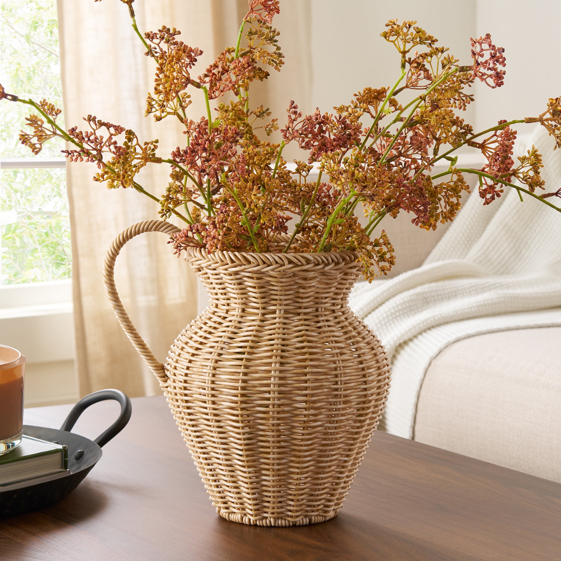 Better Homes & Gardens 9" Faux Wood Rattan Pitcher Vase