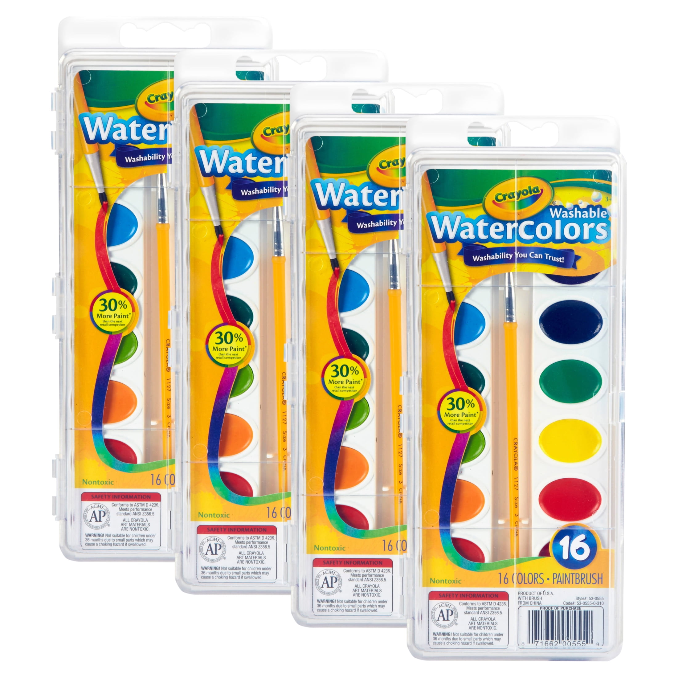 (4 pack) Crayola Washable Watercolor Set, 16Colors