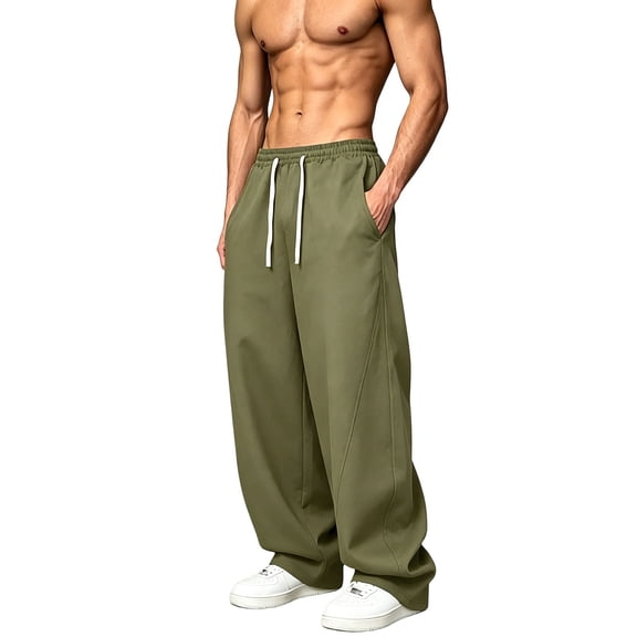 Men's Wide Leg Sweatpants with Drawstring Elastic Waist and Pockets