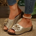 thumbnail image 2 of Mostsola Sandals for Women 2025 Boho Flower Wedge Sandals Open Toe Slides Summer Beach Shoes, 2 of 8