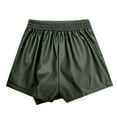 thumbnail image 4 of EHRWE Summer Shorts For Women Ladies Leather Skorts High Waisted Pu Leather Shorts Elastic Waist Ruched Wrap Skorts Skirts Vacation Outfits, 4 of 4