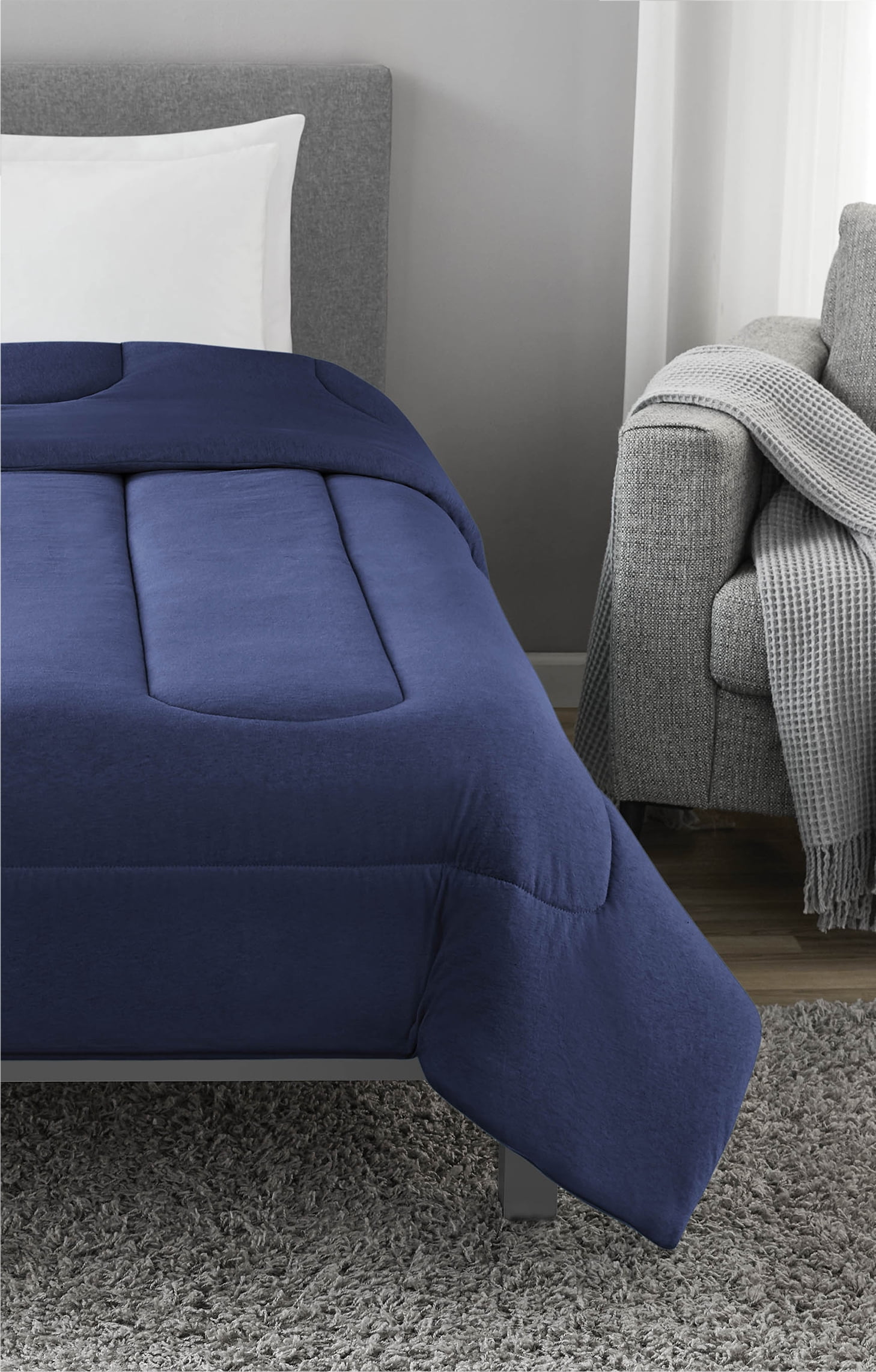 Mainstays Jersey Knit Comforter, Twin/Twin XL, Navy, All Ages, All-Season