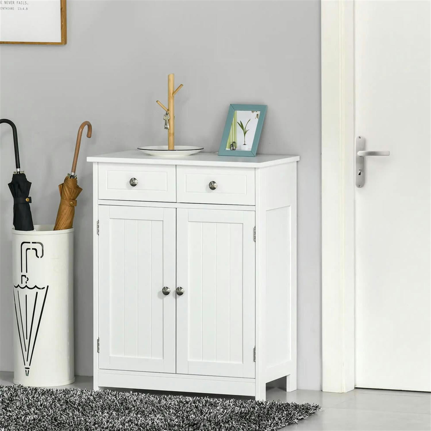 Demi Bonn 29" Bathroom Floor Cabinet, Freestanding Bathroom Storage Cabinet with Adjustable Shelf and Drawers, for Living room, Entryway, Kitchen, White