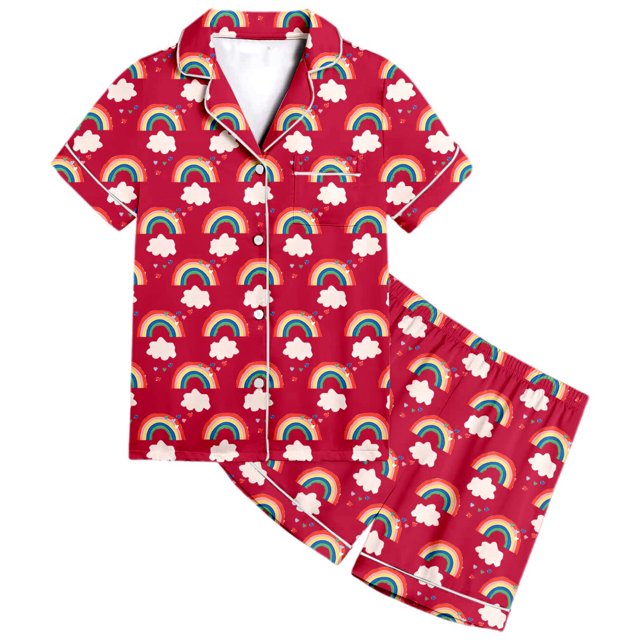 Ensemble de Pyjama et Shorts à Manches Courtes Imprimé Arc-en-Ciel pour Filles