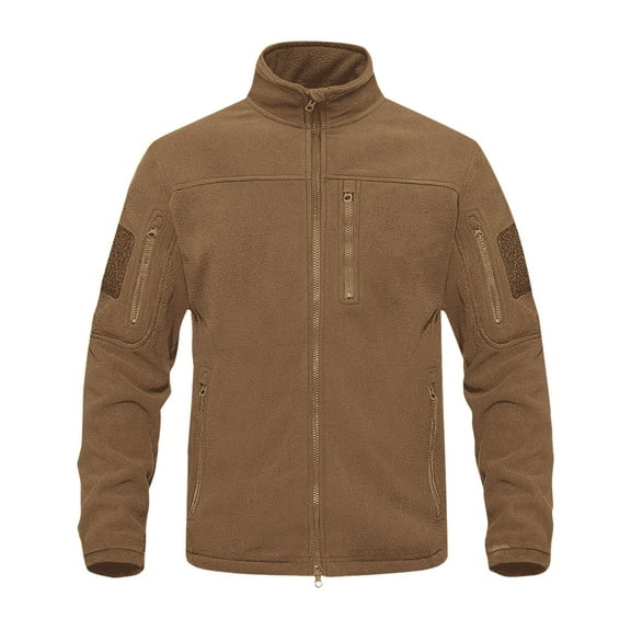 Pejock Men's Fleece Jacket, Stand Collar Full Zip Long Sleeve Outdoor Winter Coat - Lightweight Warm Polyester with Multiple Pockets for Casual Daily Wear