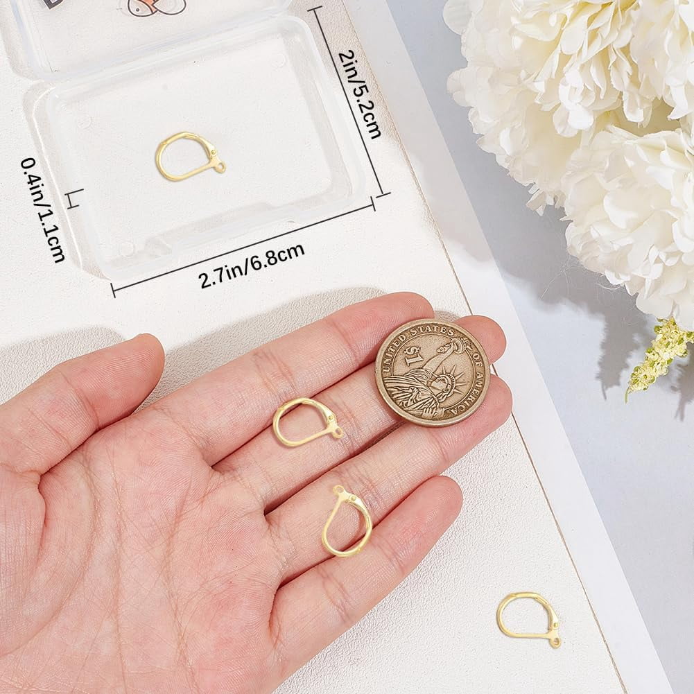 1 Box 4Pcs Leverback Earrings Findings 14K Gold Filled Brass Ear Wires Huggie Lever Back French Hook Earring Wires Dangle Earring Hooks for Jewelry Making Earrings Supplies DIY Crafts Mixed Color