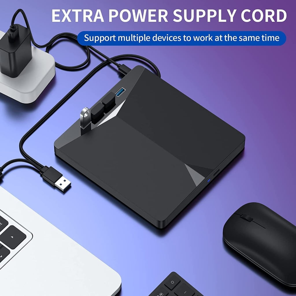 BQBQERT 7 Port External Video Disc Drives for Laptop USB C USB3.0 Portable Burners Writer with Card Slot USB Ports Fast Speed Re