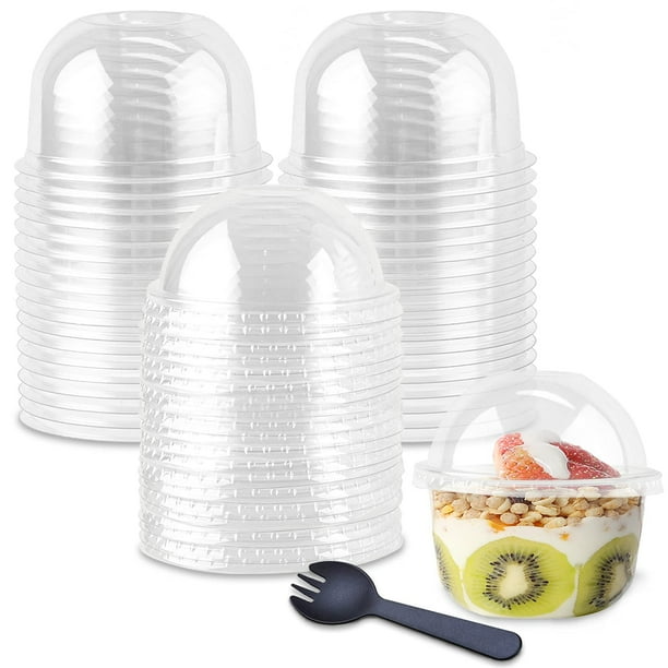 40Pack Plastic Clear Dessert Cups with Dome Lids No Hole Disposable Snack Bowls for Ice Cream