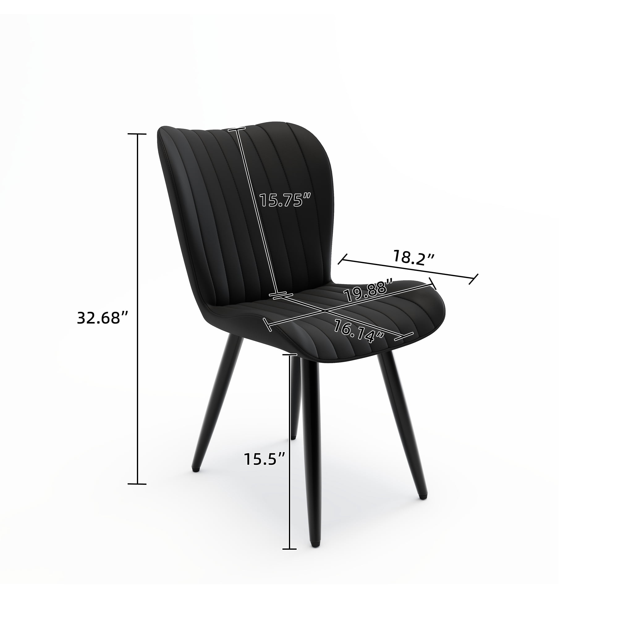 Modern PU Leather Dining Chairs with Thick Cushion & Metal Legs, Set of 2, Black
