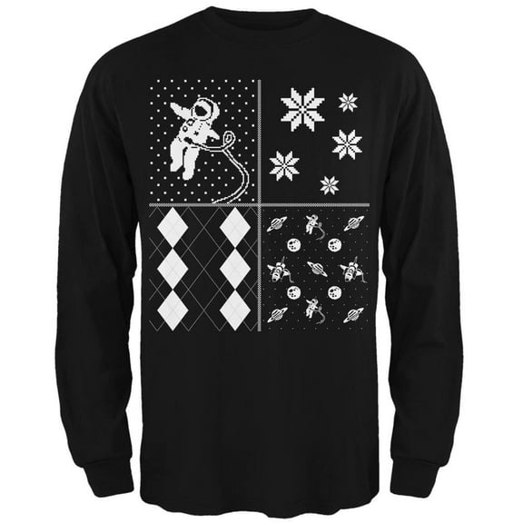 Astronaut in Space Ugly XMAS Sweater Festive Blocks Adult Long Sleeve T-Shirt - X-Large