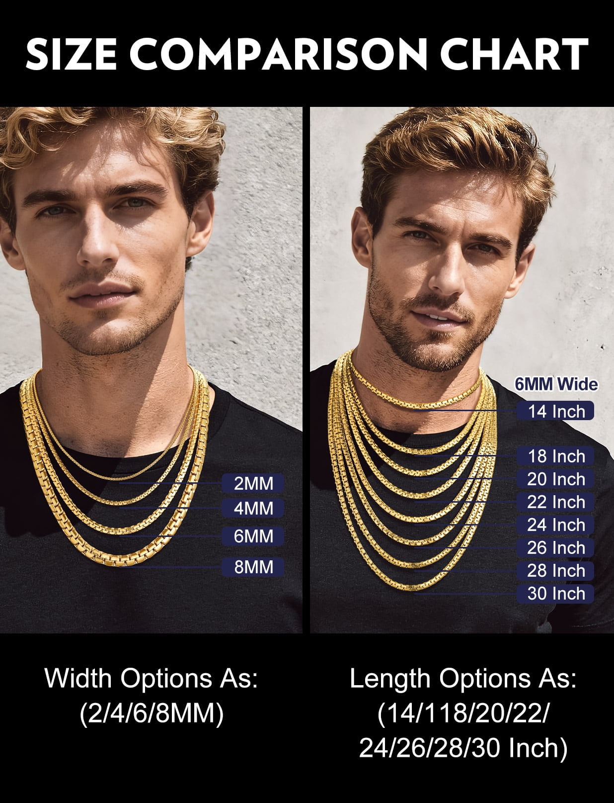 Bandmax 6MM Flat Box Link Chains Necklace for Men Women 14K Gold Plated Solid Stainless Steel Cable Chain Jewelry Birthday Father Day Gift for Mens Son Husband Dad