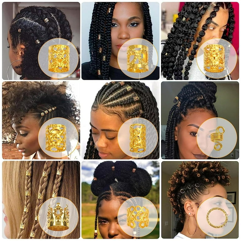 Trianu Hair Jewelry Braids Accessories, 220 Gold Beads Cuffs