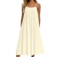 thumbnail image 2 of Horkkom Spaghetti Strap Dresses for Women V Neck Short Sleeve Solid Color Maxi Dresses Pleated Loose Casual Dresses, S-2XL, 2 of 6