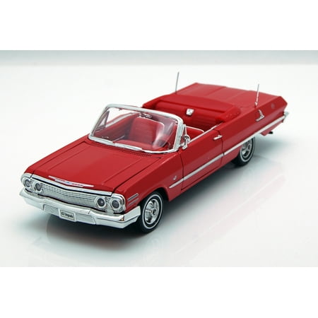 Red Diecast Model Car 1963 Chevy Impala Convertible, Red - Welly 22434 - 1/24 scale Diecast Model Toy Car ()