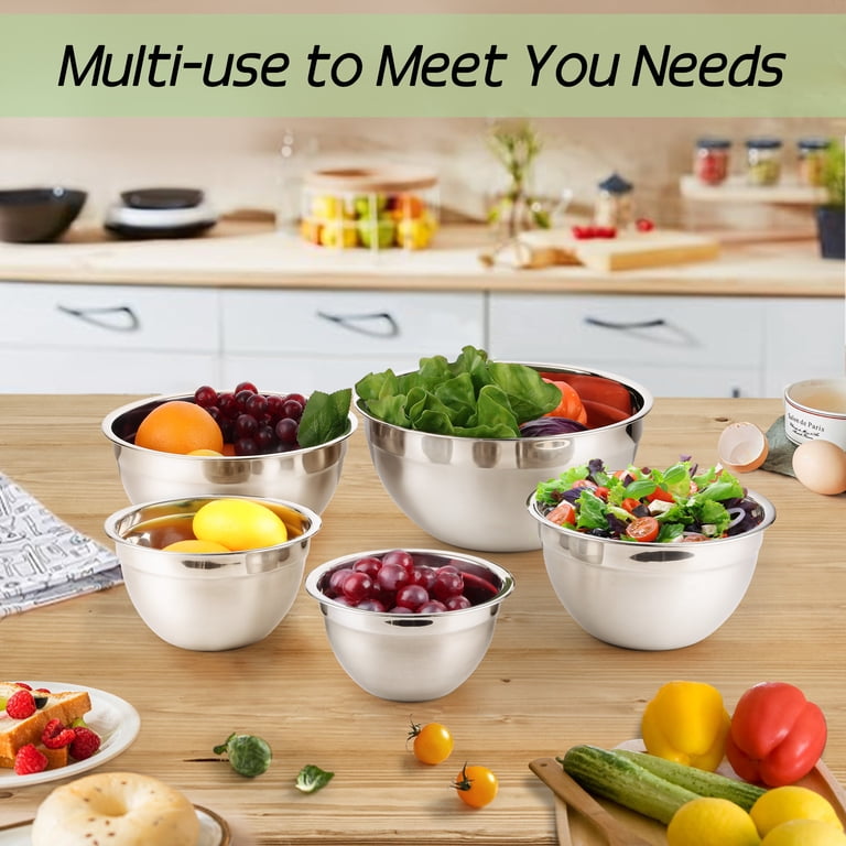 Coliware Stainless Steel Mixing Bowls Set, 5 Pack Nesting Salad Bowls Set for Meal Preparation, 0.7, 1.2, 1.5, 3, 4.5 QT