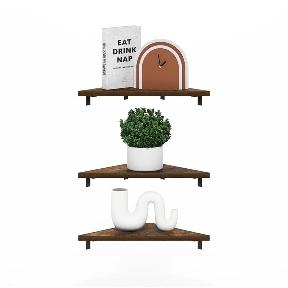 Pemberly Row Triangle Corner Floating Shelves in Wall Mount Display Set of 3