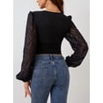 thumbnail image 6 of Womens Chiffon Bell Sleeve Blouse V Neck Peplum Waist Slim Fit Tshirt Elegant Casual Top Black XL, 6 of 9