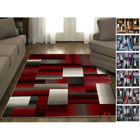 Handcraft Rugs Red Black Grey Abstract Geometric Modern Squares Pattern Area Rug 8 Ft By 10