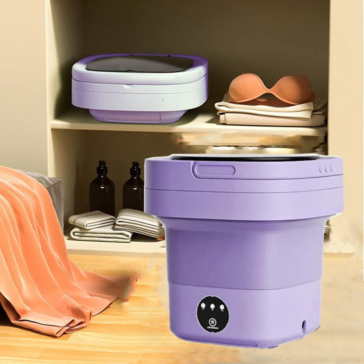 Portable Washing Machine, Foldable Mini Washer with Drain Basket, 3 Modes Deep Cleaning - 6.5L High Capacity for Lingerie, Personal, Baby, Delicates Cleaning(Purple)