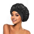 thumbnail image 6 of NUZYZ Nightcap with Elastic Wide Band Extra Large Sleeping Satin Bonnet Smooth High Density Women Braids Curly Night Hat Sleeping Cap for Home Salon,Khaki, 6 of 8