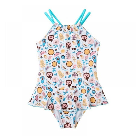 

Girls One Piece Swimsuit with Strapless Skirt Kids High Waist Bikini Beach Swimwear for Teen Girl 4-14 Years