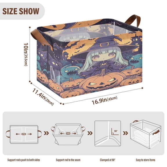 BZSMCE Collapsible Fabric Cube Storage Bins Anime Witch Design Pattern Storage Box