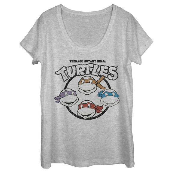 Women's Teenage Mutant Ninja Turtles Distressed Group Logo  Scoop Neck Athletic Heather Medium