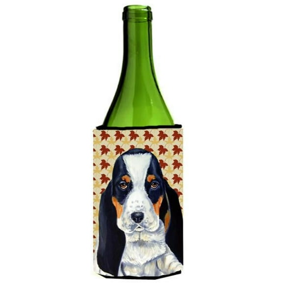 Basset Hound Fall Leaves Portrait Wine Bottle   Hugger