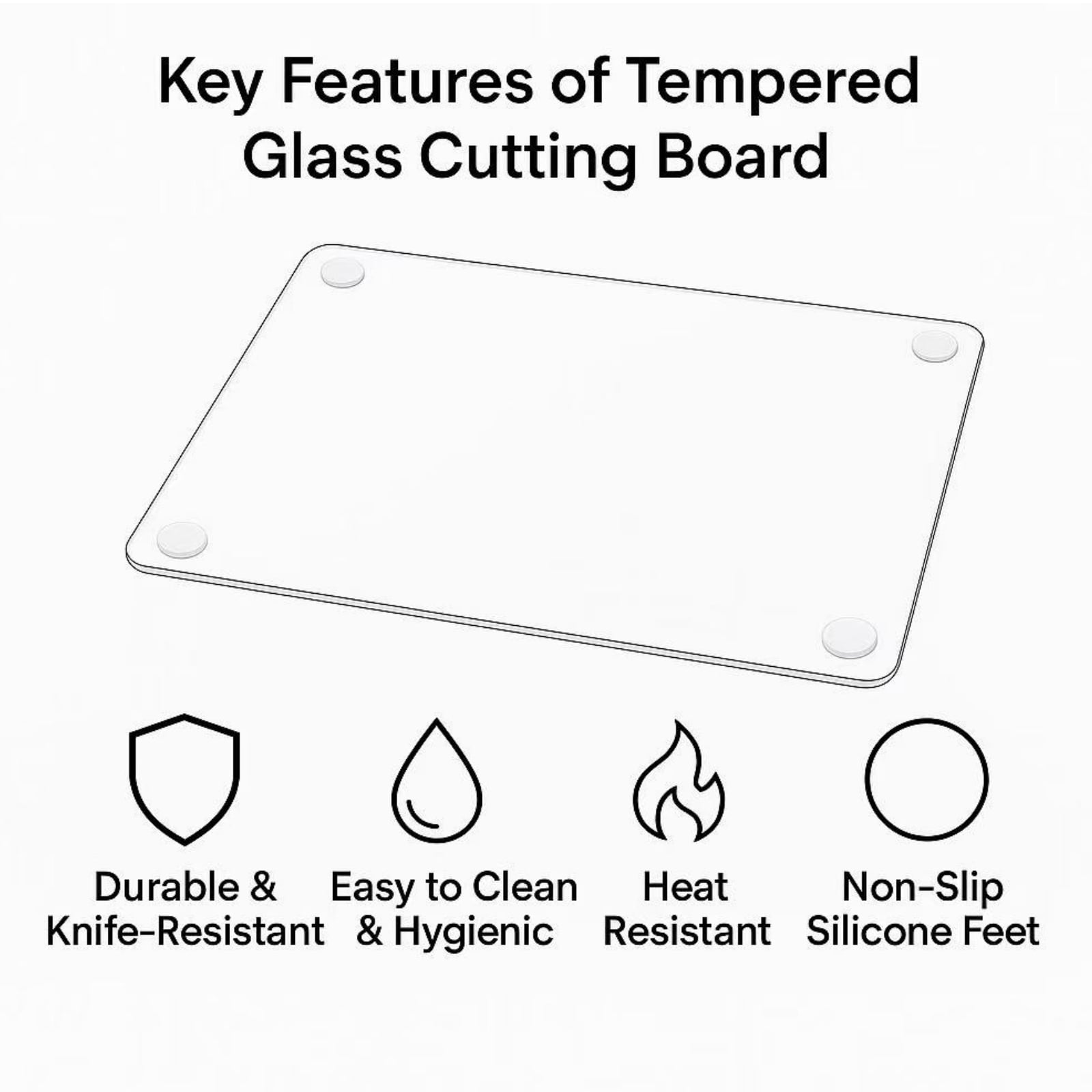 Set of 4 Tempered Glass Cutting Boards for Kitchen, Clear Non-Slip Chopping Boards with Rubber Feet, Heat-Resistant Shatterproof Countertop Protector, 2 Sizes (16"x12" & 12"x8")
