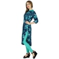 thumbnail image 2 of Bimba Women Blue Floral Printed Straight Kurti Button-Down Kurta Summer Blouse, 2 of 9