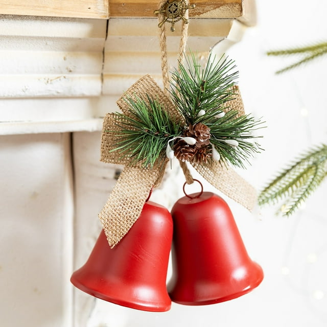 Uklsqma Ornements d'Arbre de Noël à Doubles Cloches à Ouverture / Fer Forgé Rouge Vert Gris Café / Pendentif de Décoration Rustique pour les Fêtes / Durable Résistant à la Rouille / Idéal pour Arbres Guirlandes Manteaux Cadeaux