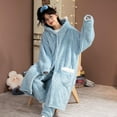 thumbnail image 6 of MKndvns Adults Winter Coral Velvet Hooded Robe Loungewear Cartoon Flannel Dressing Gown Animal Pajamas Ladies Warm Nightgowns Blue, 6 of 7