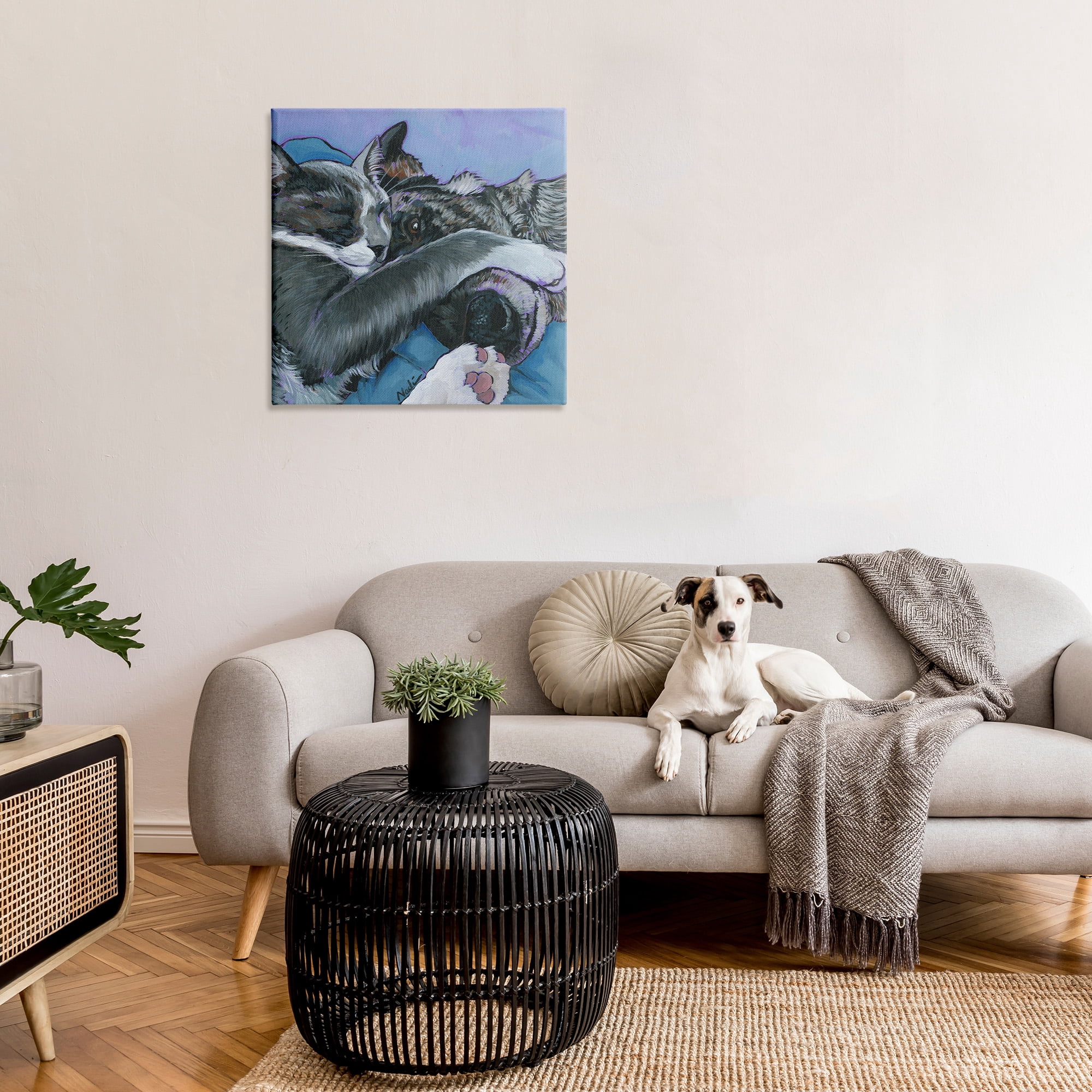 Stupell Industries Cat & Dog Sleeping Animals & Insects Painting Gallery Wrapped Canvas Art Print Wall Art, 30 x 30