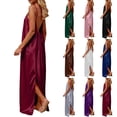 thumbnail image 7 of Women's Sexy Backless Satin Maxi Dress V-Neck Sleeveless Side Slit Graduation Party Gown, 7 of 7