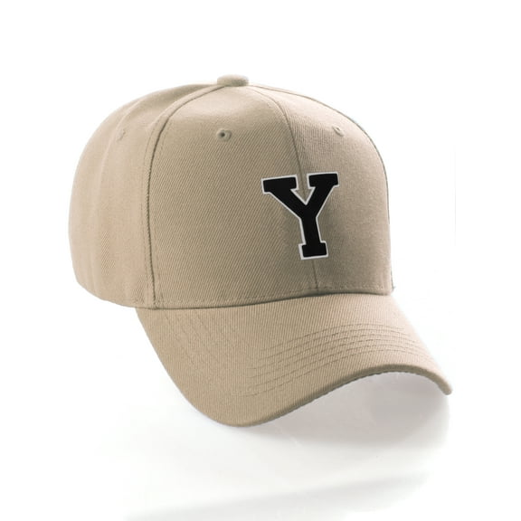 Classic 3D Raised Initial Letters A to Z Structured Baseball Hat Cap Adjustable, Khaki Hat White Black Letter Y