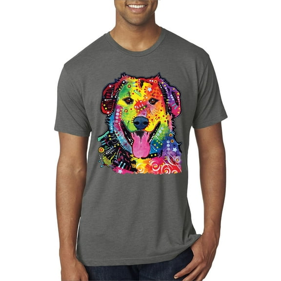 Smiling Dog | Colorful Neon Golden Retreiver | Dean Russo Art Animal Lover Mens Premium Tri Blend T-Shirt, Dark Heather, XX-Large