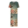 thumbnail image 3 of yievot Lounge Sets for Women Floral Printed Short Sleeve Shirts and Capri Pajamas Sets 2 Piece Sleepwear Loungewear, 3 of 5