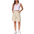 thumbnail image 2 of Pantalones cortos INSPIRE CHIC para mujer, de tiro alto, de lino, de pierna ancha, con cintura elástica, elegantes y casuales, pantalones cortos de verano Bermuda XL color albaricoque, 2 of 5
